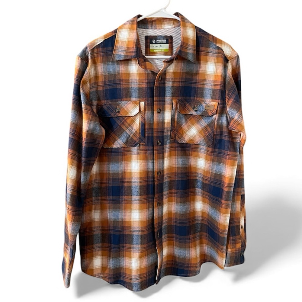 Magellan Outdoors‎ Blue and Orange Plaid Shirt Size Small NWOT